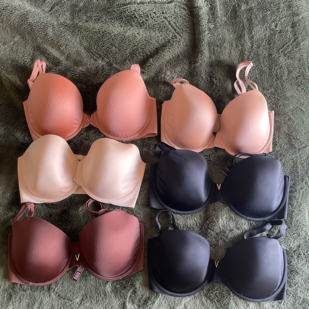 Lot Six (6) Victoria’s Secret 34DDD various Bras T-shirt removable strapless